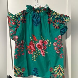 Green and Pink Floral Printed Top